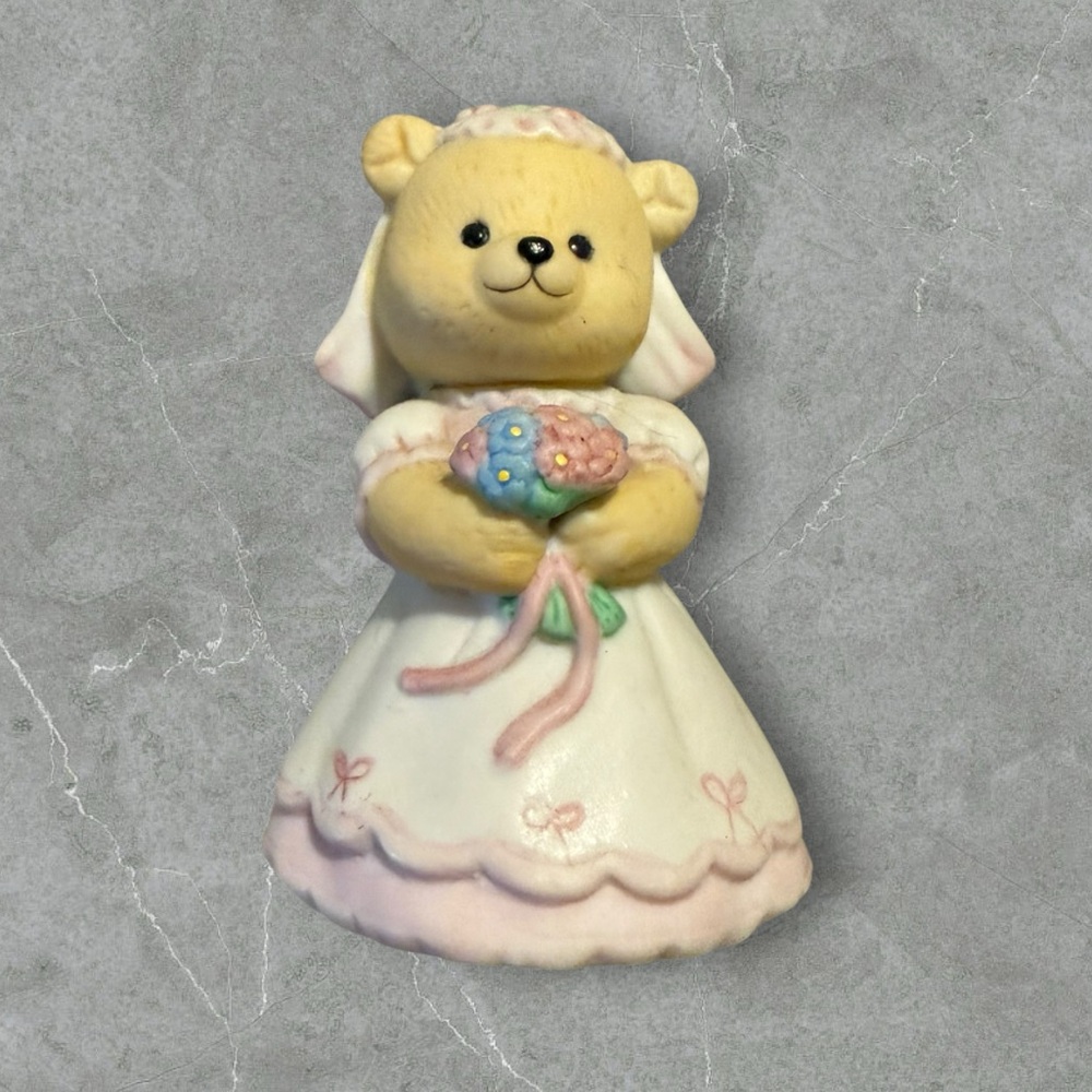 Vintage BC Bronson Teddy‎ Bear Figurine Porcelain Bisque Wedding Bride Flowers